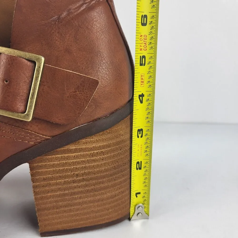 Korks Kari Ankle Booties Pull On Buckle Tan Comfort Padded Wooden 10 M